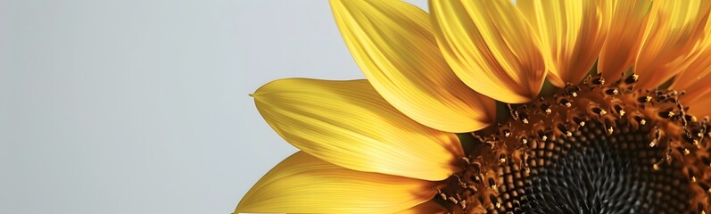 Ripe sunflower with yellow petals and dark middle, isolated on white background. 