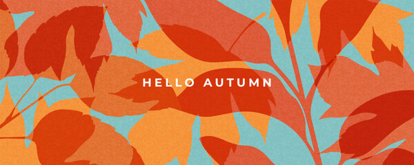 Wall Mural - fall season horizontal background with bright abstract autumn leaves. autumn modern art minimalist s