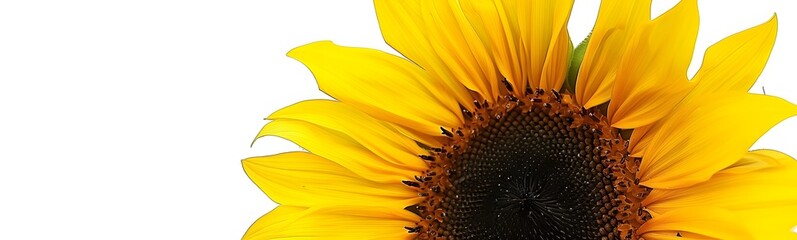 Ripe sunflower with yellow petals and dark middle, isolated on white background. 