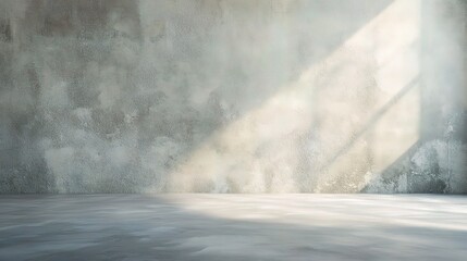 Canvas Print - Concrete and Sunlight: Minimalist, empty room with exposed concrete walls and floor, bathed in warm sunlight streaming through a window.  