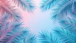 © PloyJai - Pastel blue and pink gradient palm leaf pattern for a tropical summer background