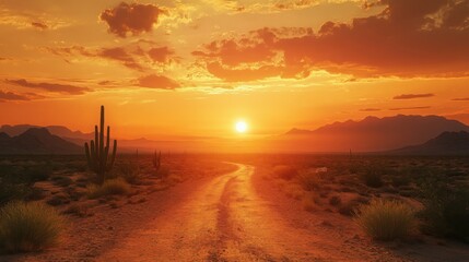 Wall Mural - asphalt road in the desert at sunset. View from above.