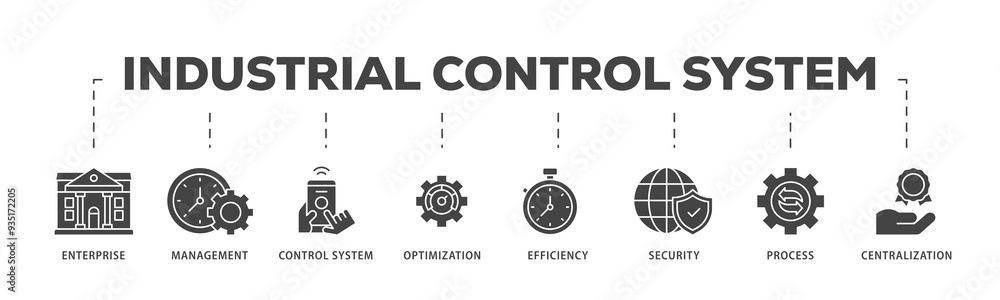 Engineering Control Network Icon Industrial control system icons process structure web banner ...