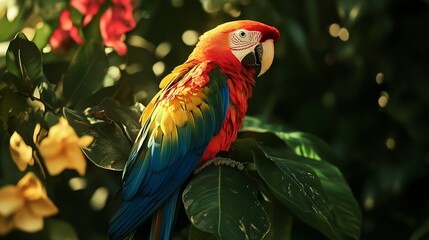 Bright parrot on a tree