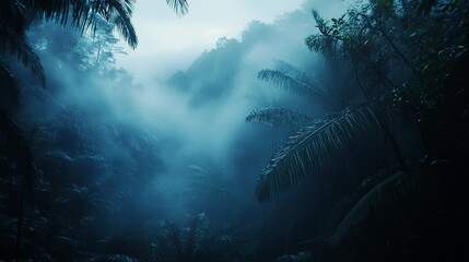 Canvas Print - Atmospheric Wilderness Photo. Foggy Jungle / Nature Background.