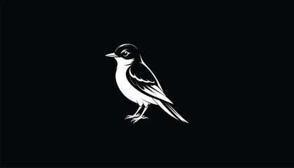 Wall Mural - Eastern Kingbird Logo with White Outline on Black Background