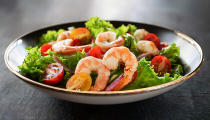 Wall Mural - Fresh Shrimp Salad with Cherry Tomatoes and Lettuce