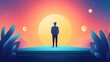 © Preeyanuch - A silhouette of a man standing against a vibrant sunset, exploring themes of solitude and contemplation in a colorful landscape.
