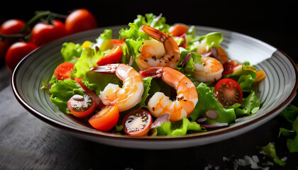 Wall Mural - Fresh Shrimp Salad with Tomatoes and Lettuce