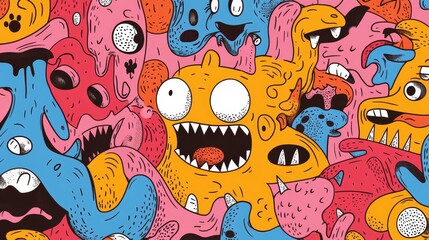 Colorful Abstract Monster Cartoon Graffiti Doodle Illustration