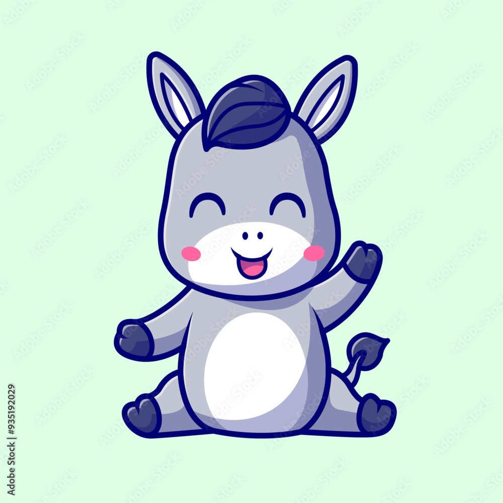 Cute Smiling Donkey with Waving Hand Cartoon Vector Icon Illustration ...