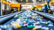 © Heng Heng - AI Stock - Conveyor belt in a recycling plant sorting through plastics metals and paper waste materials for efficient processing and reuse  Workers in the background oversee the automated sorting and recovery
