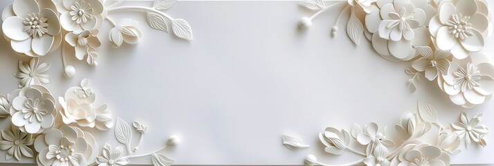 Wall Mural - white frame of flowers and leaves isolated on white wall for design of decorative frames, cards, backgrounds, banners and posters