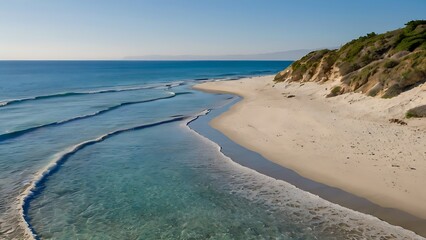 Wall Mural - Landscape view of a beautiful beach with waves of water coming to shore, seaside view under daylight