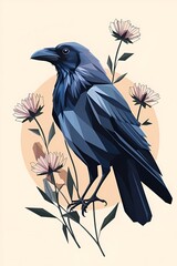 Poster - Raven and Flowers