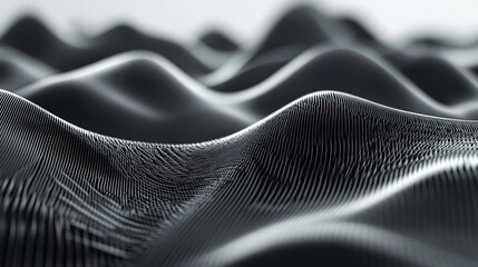 Wall Mural - Digital Dunes: A grayscale abstract of undulating waves, hinting at data flow, sound visualization, or a futuristic landscape.