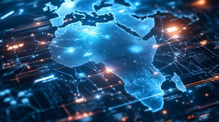 Wall Mural - Global Network, Digital Map of Africa, Futuristic Technology