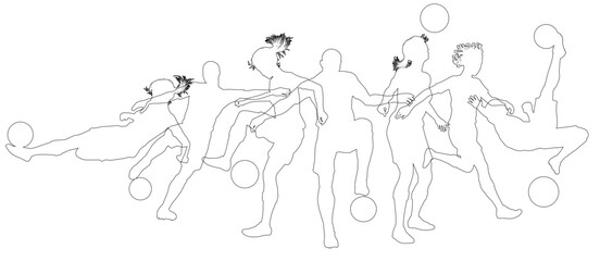 Wall Mural - Silhouette soccer football player set. Active sports people healthy players fitness silhouettes concept.