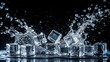© lapeepon - Ice cubes in clear water splash against a black background, ice cubes, clear water, splash, black background, refreshing, cool, purity