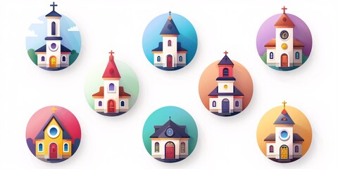 Religious symbol. Collection of colored circular icons.