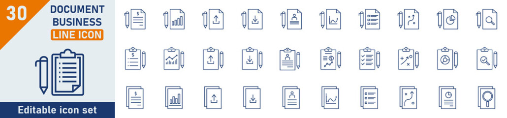Wall Mural - business document line icon set. set of 30 outline icons related to text documents, lists, contracts