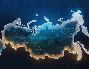 digital map of russia, concept of global network and connectivity