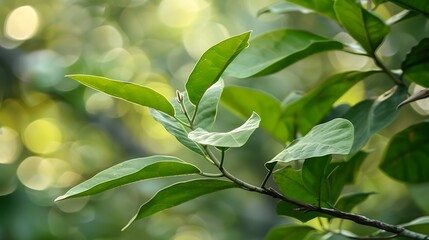 Wall Mural - Green foliage of a camphor branch or cinnamon camphora on a backdrop of nature