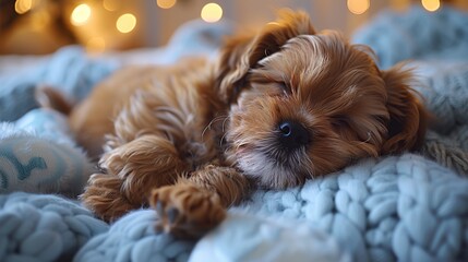 Canvas Print - Sleeping Puppy on a Cozy Blanket