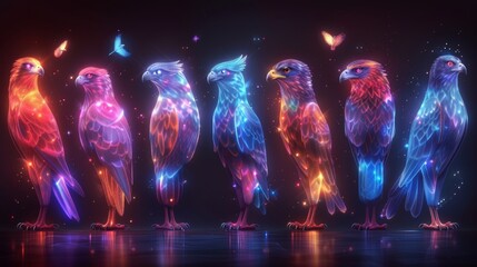 Poster - Produce a neon set of bird of prey symbols, including