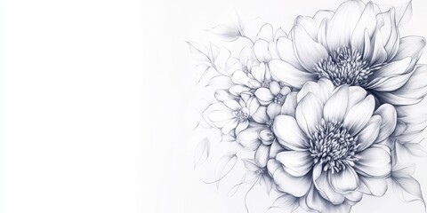 Wall Mural - sketch of flower bouquet isolated on white with copy space for the design of decorative frames, cards, backgrounds, banners and posters