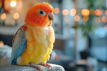 Canvas Print - A Beautiful Parrot with Orange, Yellow, and Blue Feathers