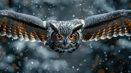 Canvas Print - Great Horned Owl in Flight