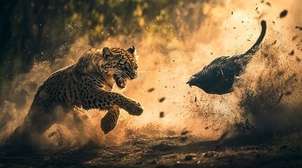 Wall Mural - a dramatic wildlife moment featuring intense interactions, powerful movements, or a striking natural