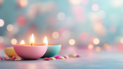 Delicate candles flicker softly, surrounded by colorful petals, creating a serene ambiance perfect for relaxation and mindfulness.