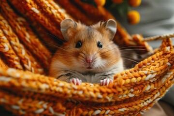 Poster - Cute Hamster in a Cozy Knit Blanket