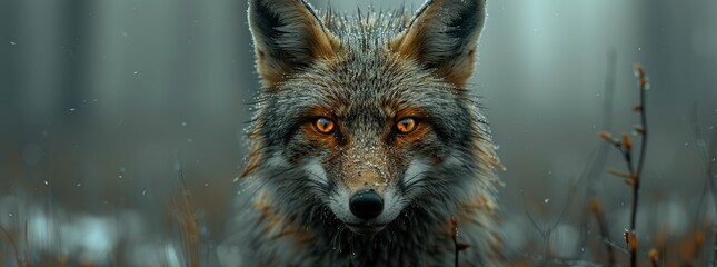 Wall Mural - a close-up of a wild fox in the forest