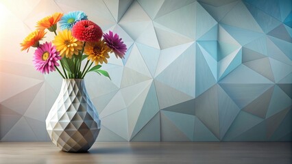 Abstract modern of colorful flowers in a geometric vase, perfect for contemporary wall decor , abstract, flower art