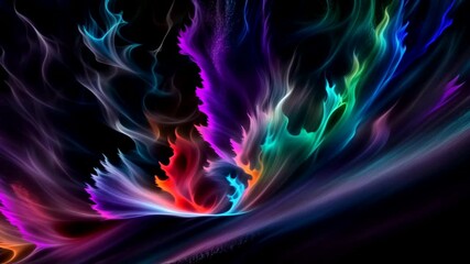 Wall Mural - abstract neon vibrant colorful background with flowing wave, liquid plasma, fluid ink. smooth motion purple blue red pink waves, 3d  iridescent holographic design. looped animation. seamless footage.