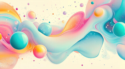 Wall Mural - Colorful fluid shapes and bubbles on a light background