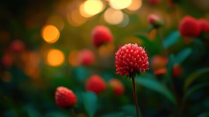 Wall Mural - Vivid Pincushion Flower in Lush Garden Setting: Beautiful Nature Photography.