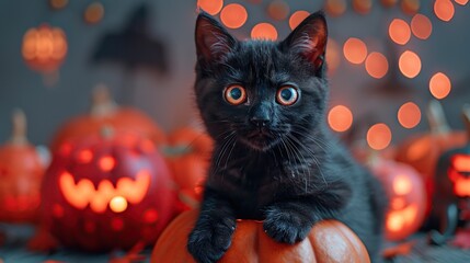 Poster - Black Cat Halloween Pumpkin