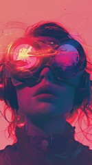 Poster - Woman in Goggles with Red and Blue Lights