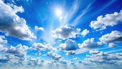 A serene sky with fluffy clouds on a sunny day, sky, clouds, fluffy, sunny, serene, nature, weather, blue, white, sunshine