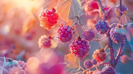 Idyllic puffy light berries that look tiny rainbow clouds growing in a light