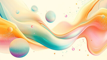 Colorful fluid shapes and bubbles on a light background