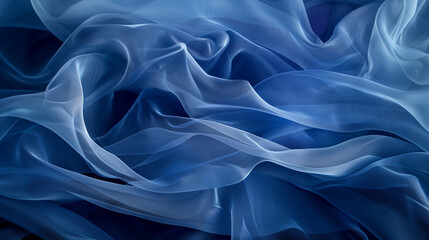 Wall Mural - Elegant flowing blue silk fabric with a soft, wavy texture in motion