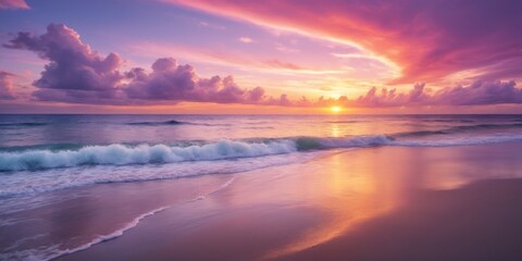 Wall Mural - Serene Sunset Landscape: Vibrant skies and deep blue ocean with