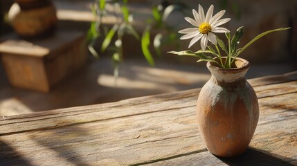 Beautiful Edelweiss Flower in Vase on Rustic Table - Nature-Inspired Decor for Home