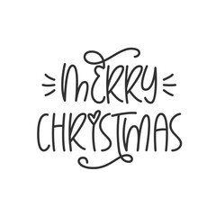 Wall Mural - Merry Christmas Handwritten Phrase. Vector Hand Lettering of Xmas Festive Quote. Minimal Greeting Card with Cute Handwritten Text.