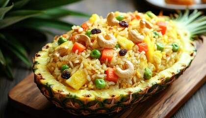 Wall Mural - Pineapple Fried Rice with Cashews, Raisins, and Peas.